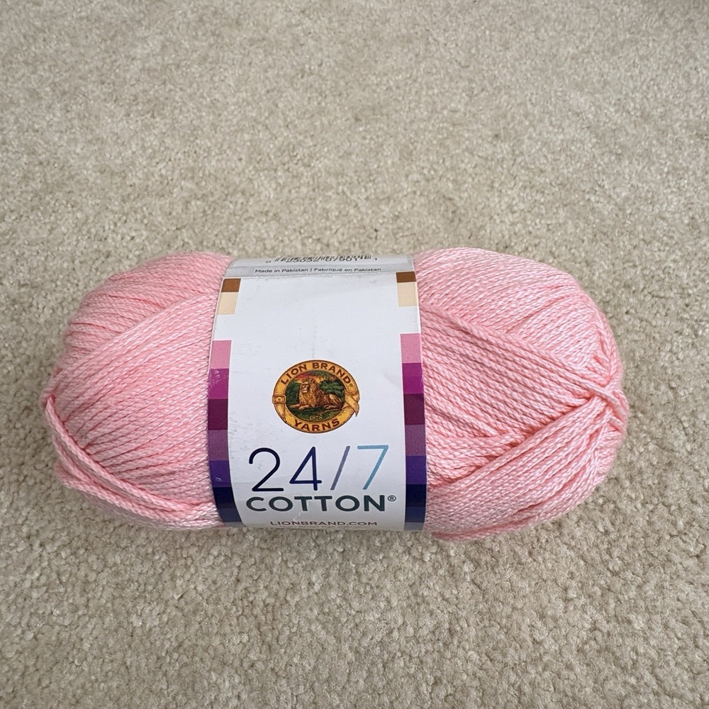 Lion Brand 24/7  Cotton‎ Yarn Pink Lemonade 3.5 oz Mercerized Cotton